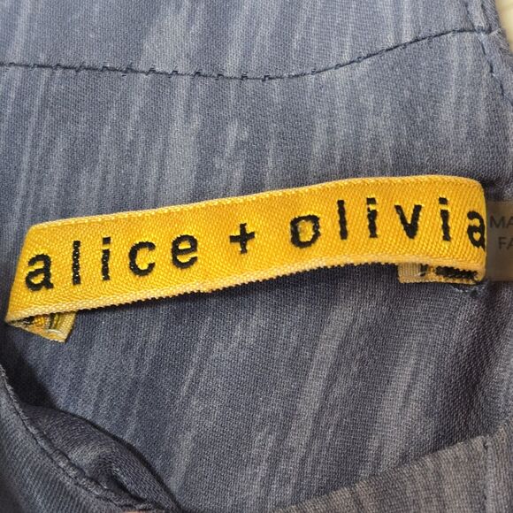 Alice + Olivia Silk Mini Dress Womens 6 Blue Asymmetric Draped Sleeveless Tulip - Picture 5 of 8